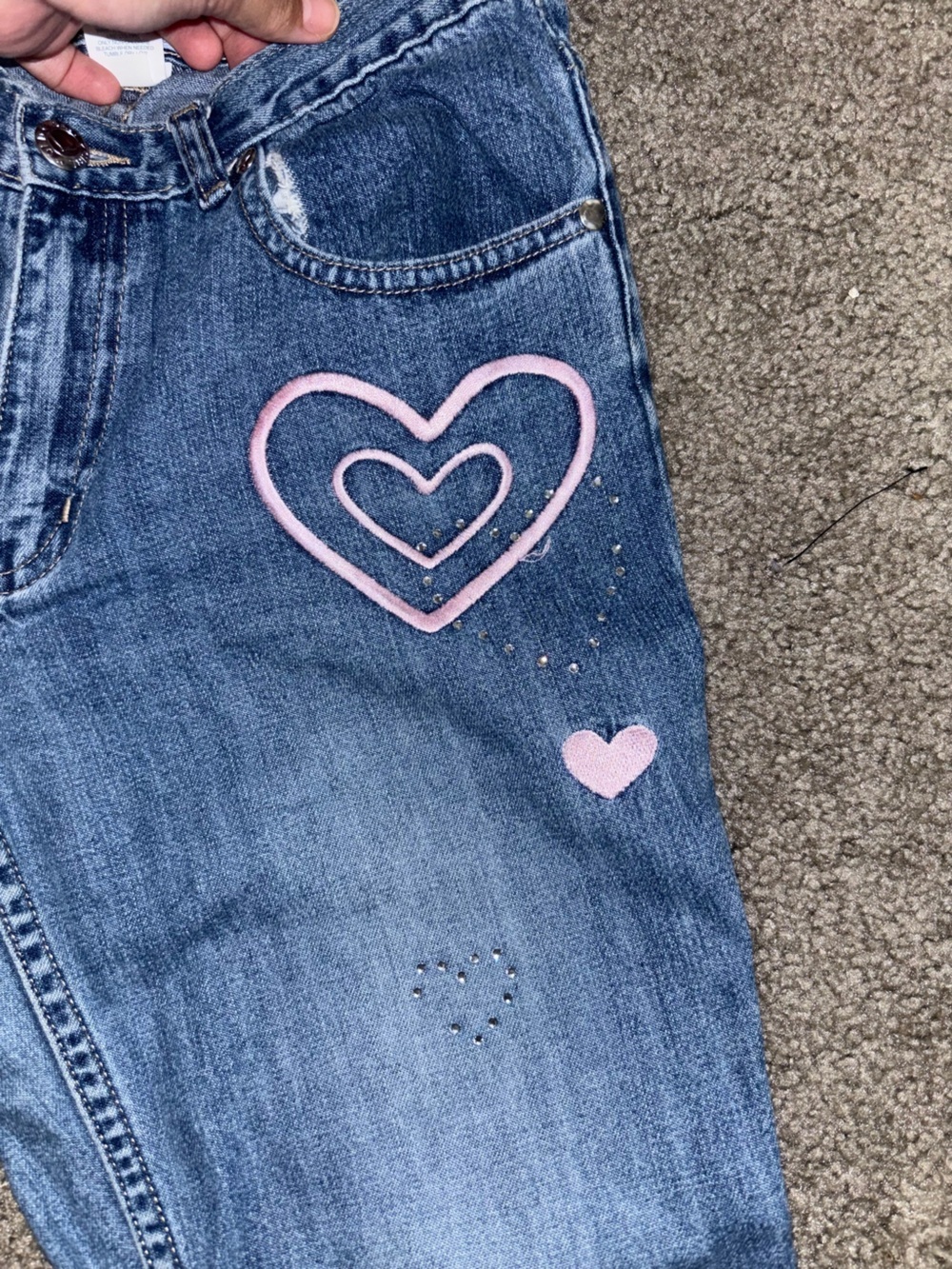 Kids Vintage Old Navy Heart Jeweled Flare Jeans - Picture 3 of 4